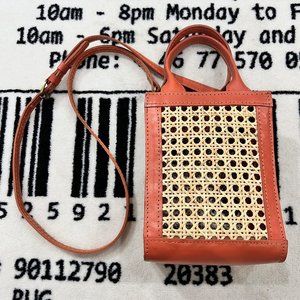 Handmade Leather and Rattan Crossbody Bag W/ adjustable detachable Strap